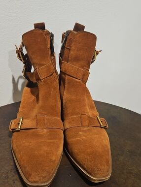 Women's Suede Buckle Ankle Boots - Brown